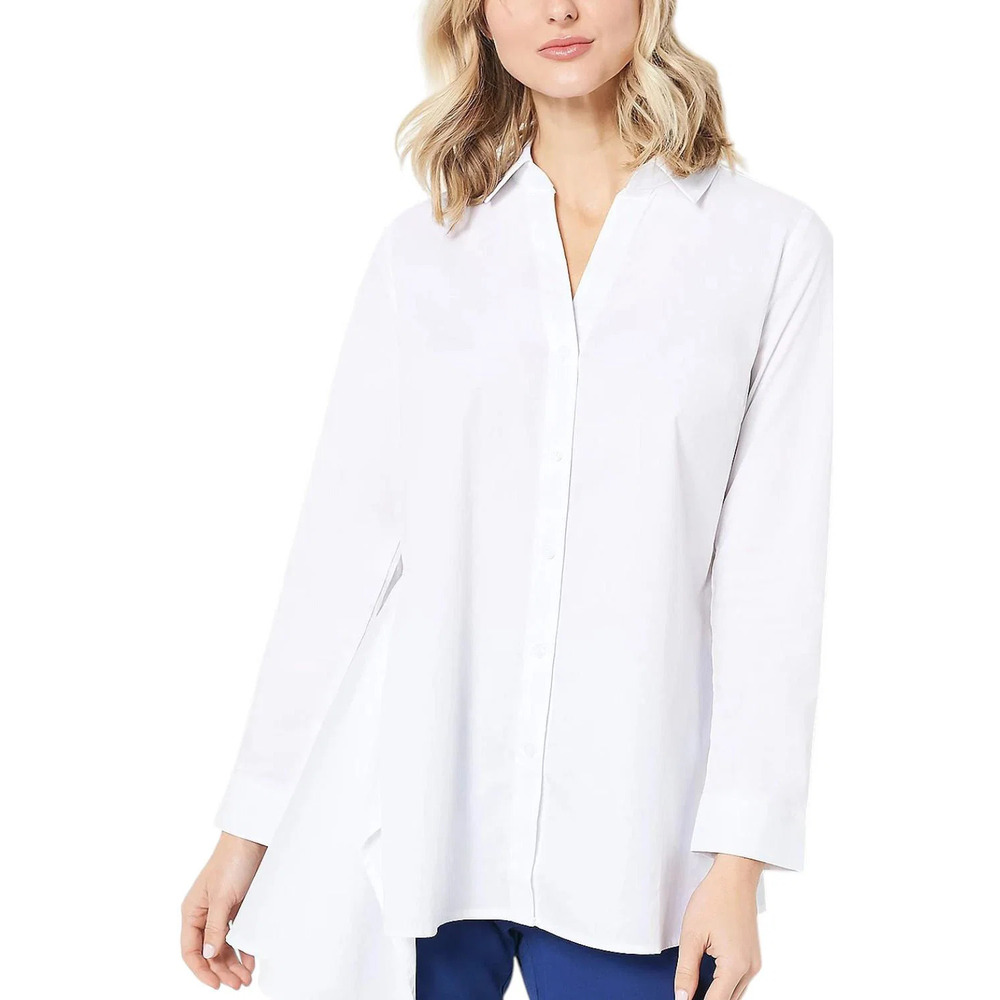 Truth + Style Women's Asymmetrical Button Front Shirt White - Regular